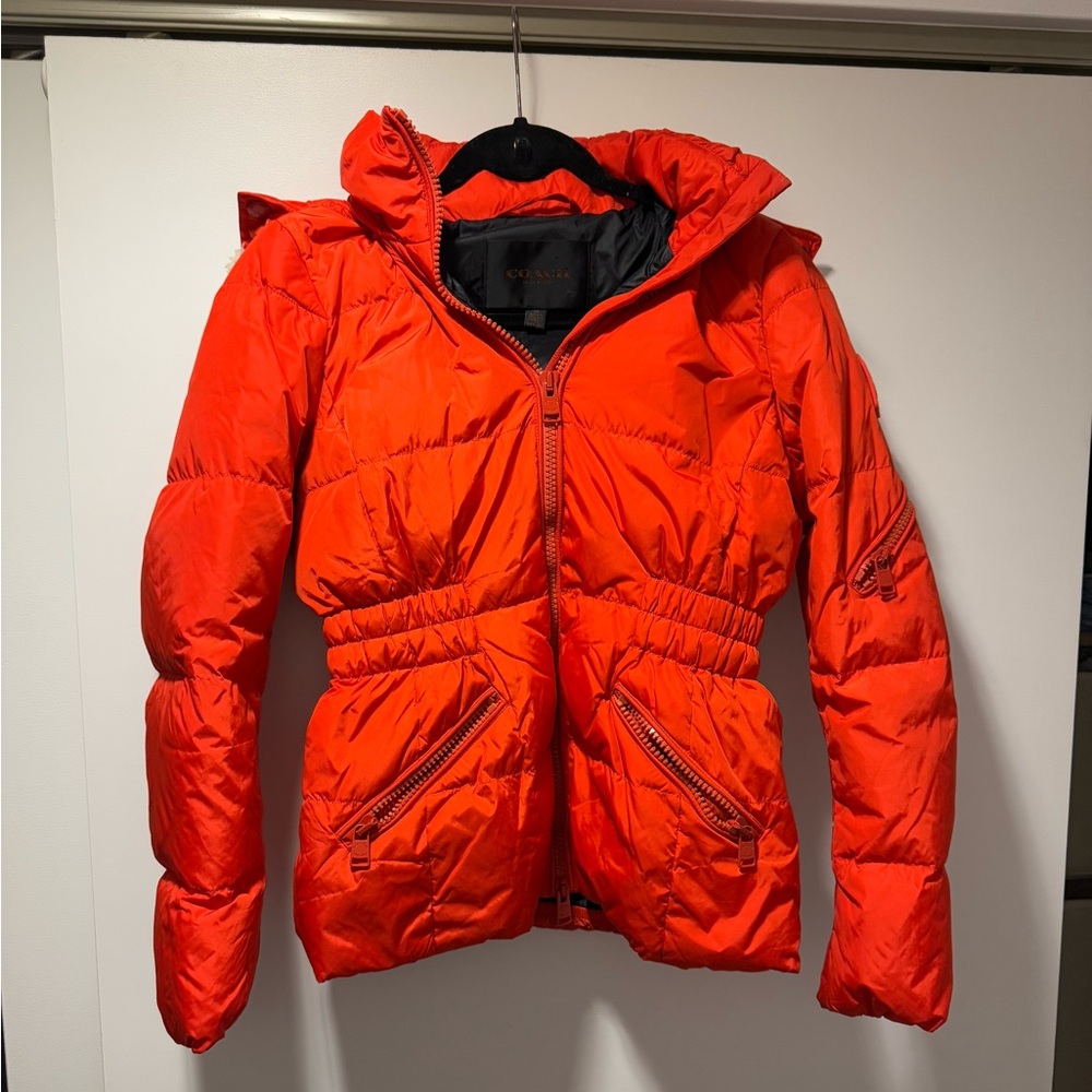 Womens Coach Red Puffer Coat Jacket Size XS